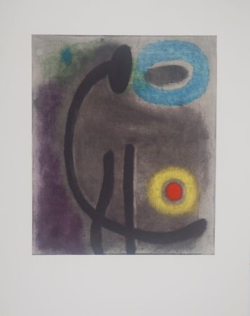 Lithographie Miró - Femme au soleil