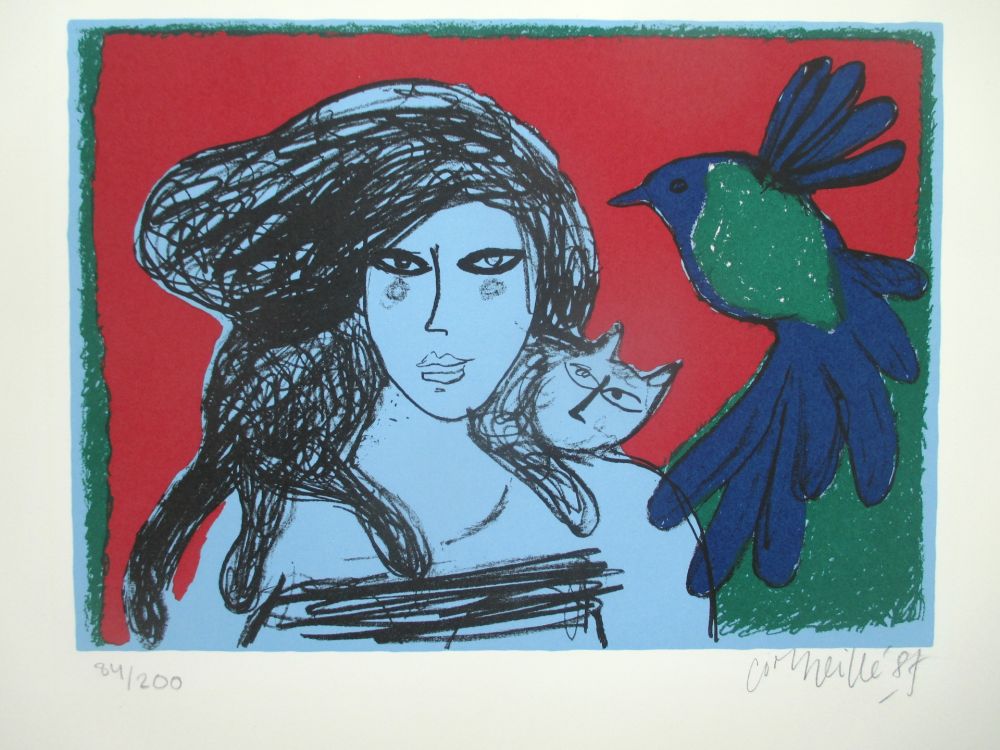 Lithographie Corneille - Femme bleu