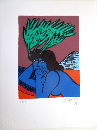 Lithographie Corneille - Femme Bleu