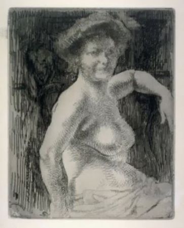 Gravure Besnard - Femme blonde à sa toilette