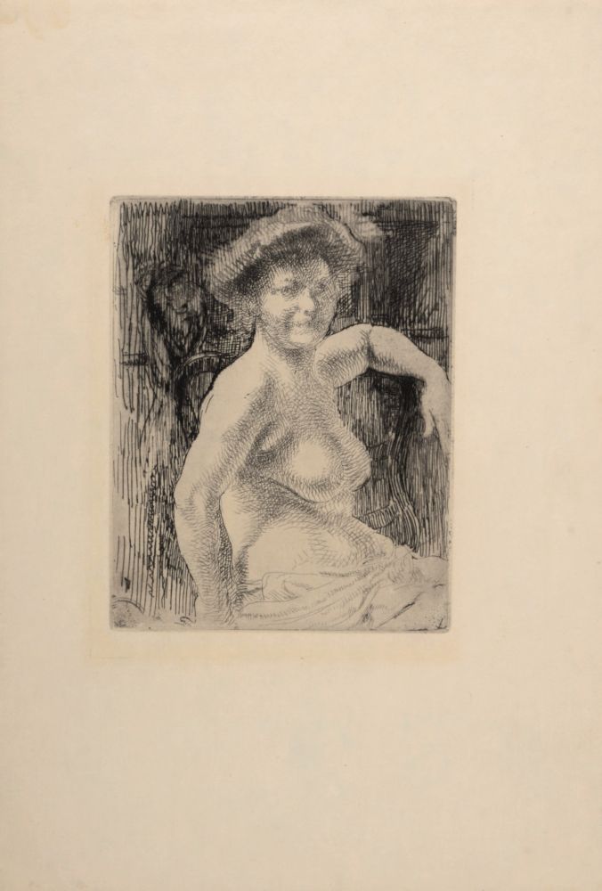 Gravure Besnard - Femme blonde à sa toilette, 1911