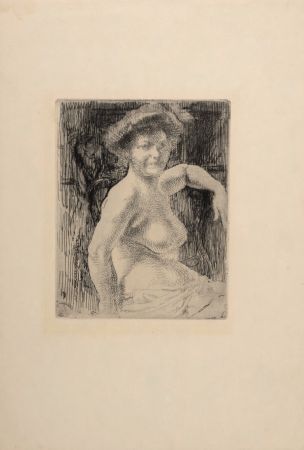 Gravure Besnard - Femme blonde à sa toilette, 1911
