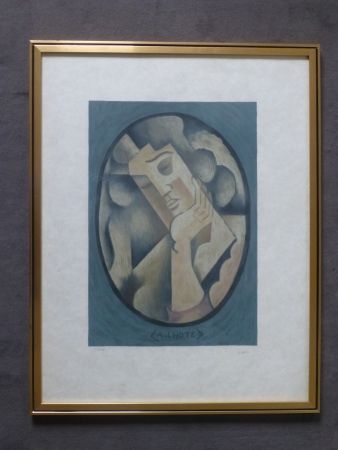 Lithographie Lhote - Femme cubiste pensive