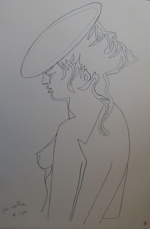 Lithographie Cocteau - Femme de profil