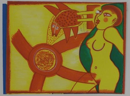 Lithographie Corneille - Femme en jaune