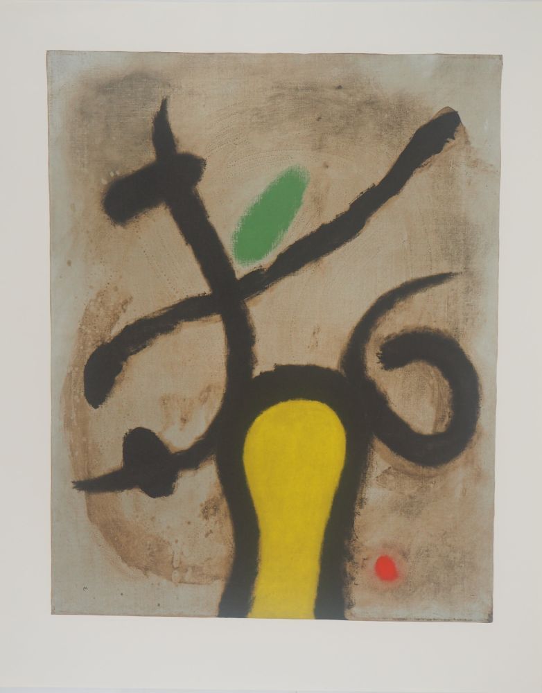 Lithographie Miró - Femme et oiseau