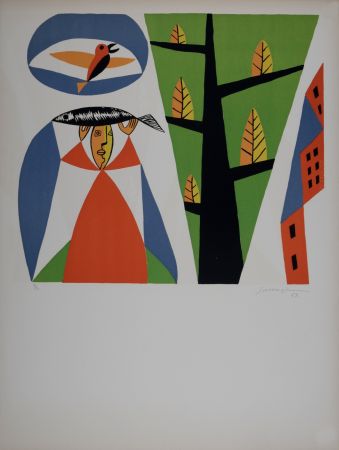 Lithographie Survage - Femme et Oiseau - Hand-signed
