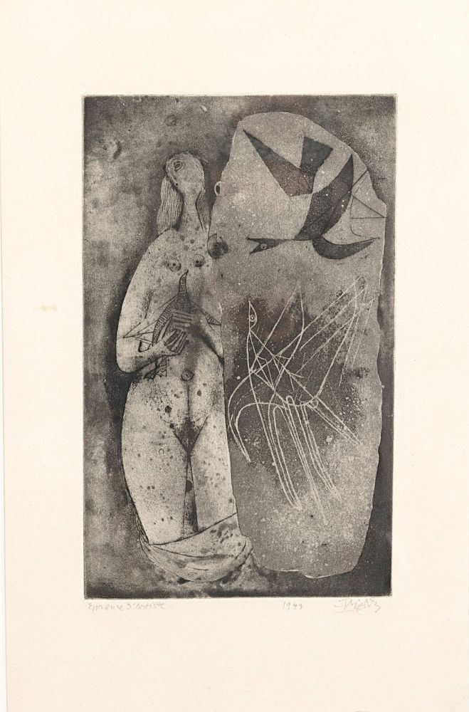 Eau-Forte Friedlaender - Femme et oiseaux