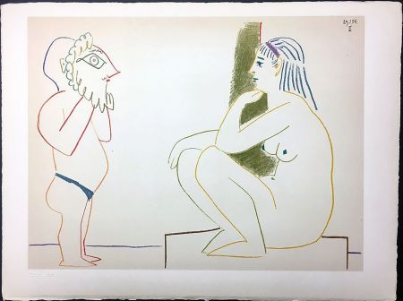 Lithographie Picasso - Femme et Satyre (de La Comédie Humaine - Verve 29-30. 1954).