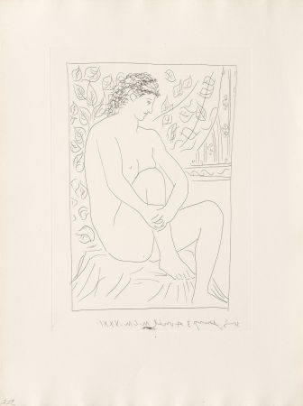 Gravure Picasso - Femme nue assise devant un rideau