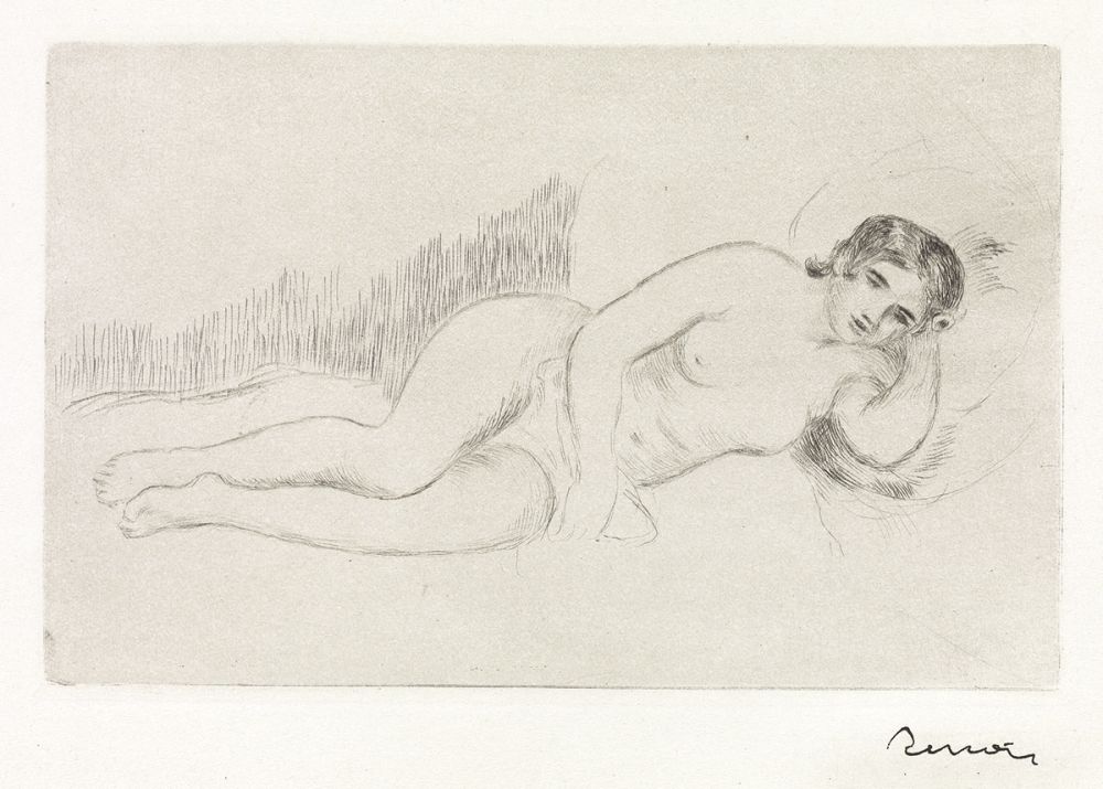 Gravure Renoir - Femme nue couche (tournée a droite) 1ere planche 