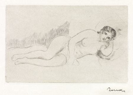 Gravure Renoir - Femme nue couche (tournée a droite) 1ere planche 
