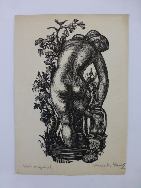 Gravure Sur Bois Kuntz - Femme nue de dos 