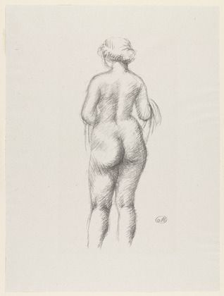 Lithographie Maillol - Femme nue de dos tenant une echarpe 
