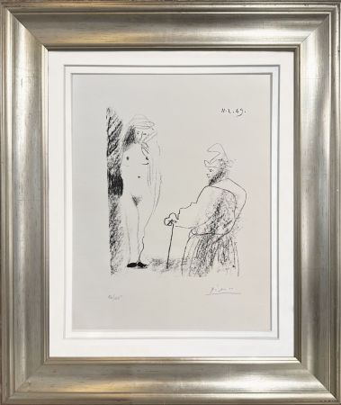 Lithographie Picasso - Femme nue et Homme a la Canne