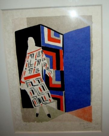 Lithographie Delaunay - Femme paravent