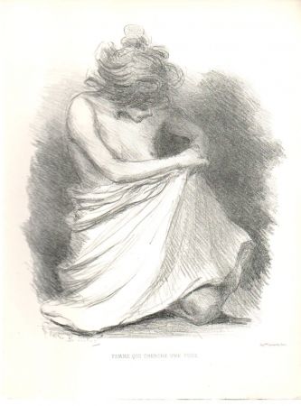 Lithographie Boutet - Femme qui cherche une puce / Woman Looking for a Flea