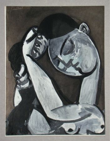 Pochoir Picasso - Femme se coiffant, Peinture, 1955