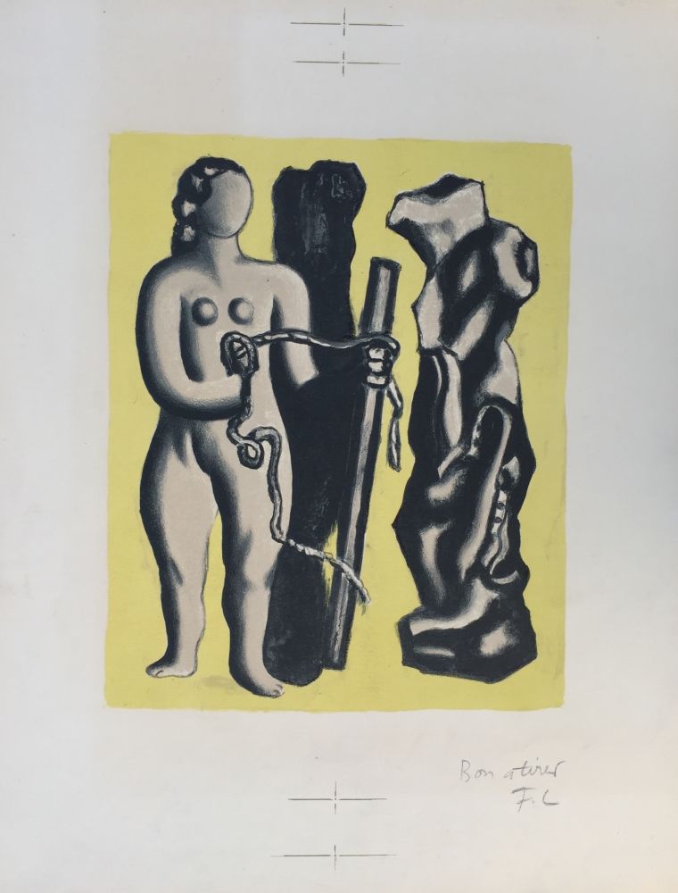 Lithographie Leger - Femme sur fond jaune (Woman on yellow background)