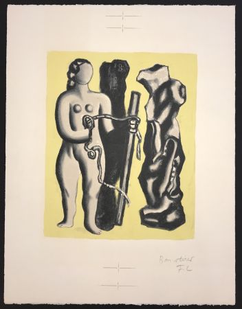 Lithographie Leger - Femme sur fond jaune (Woman on yellow background)