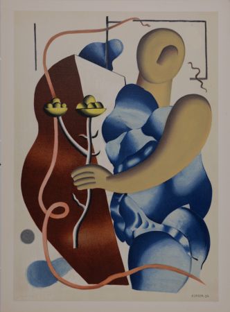 Lithographie Leger - Femme tenant une fleur, 1955