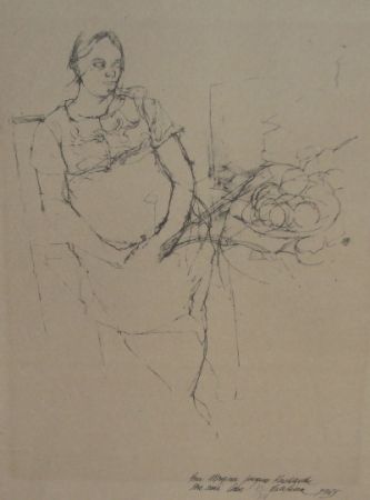 Lithographie Szafran - Femme à la coupe de fruits