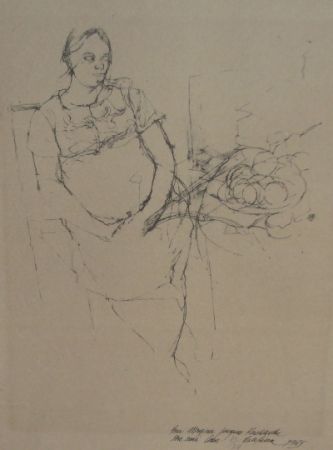 Lithographie Szafran - Femme à la coupe de fruits