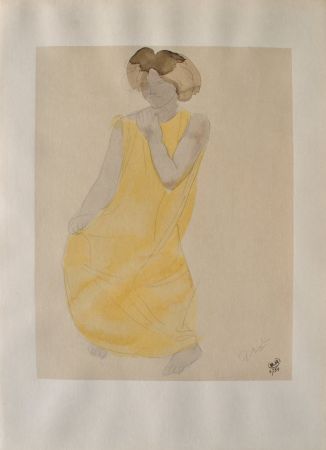 Gravure Rodin - Femme à robe jaune