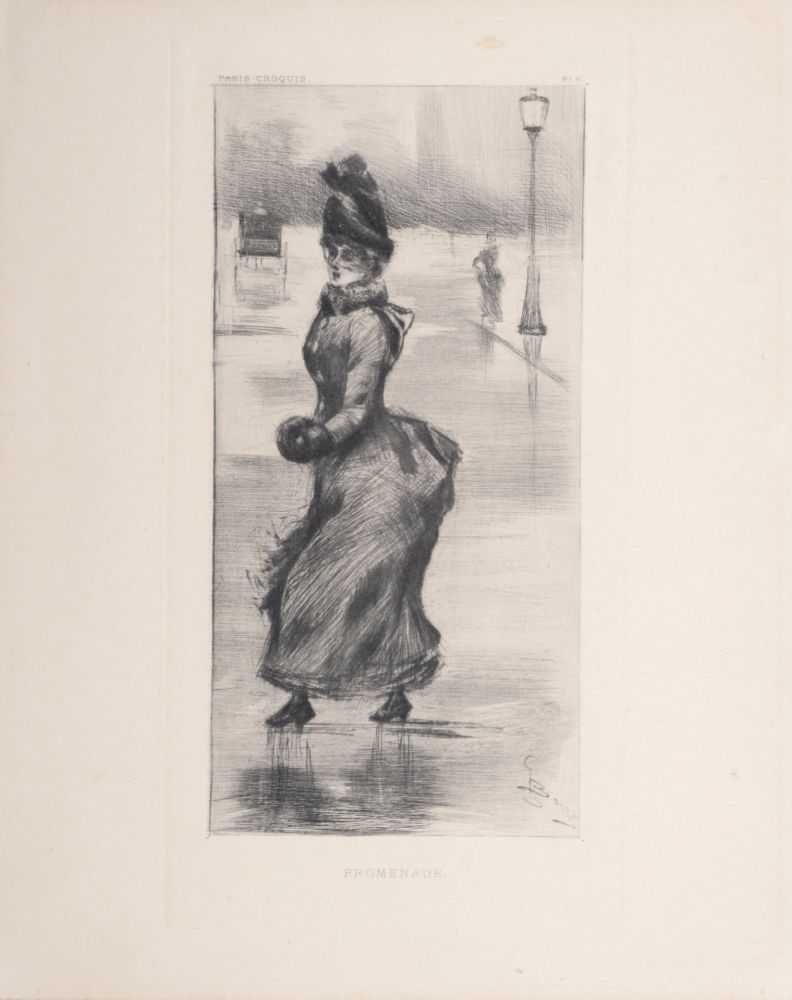 Pointe-Sèche Boutet - Femme élégante, Promenade à Paris, c. 1890