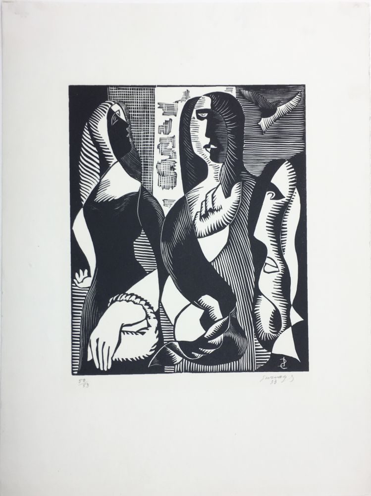 Gravure Sur Bois Survage - Femmes Cubistes (Paris, 1933)