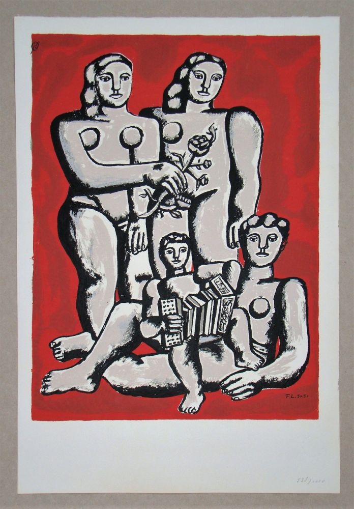 Sérigraphie Leger - Femmes et enfants a l'accordeon