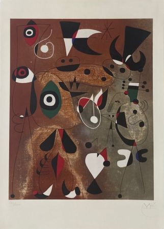 Lithographie Miró - Femmes, Oiseaux, Etoile 