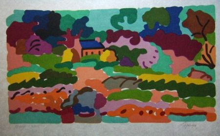 Lithographie Lapicque - Ferme aux bords  du Trieux