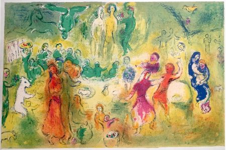 Lithographie Chagall - FESTIN NUPTIAL DANS LA GROTTE DES NYMPHES (Daphnis & Chloe - 1961)