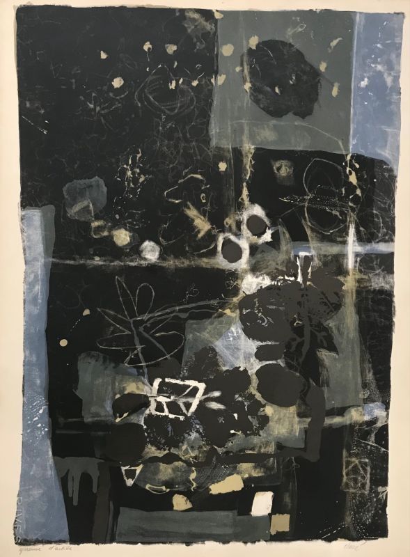 Lithographie Clavé - Feuille de nuit 