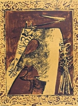 Lithographie Lam - Figure ocre