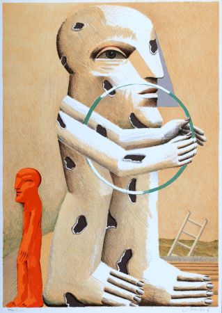 Lithographie Antes - Figure tachetée avec cerceau - Hand-signed