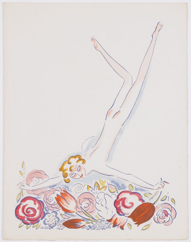 Pochoir Van Dongen - Fille au Fleurs