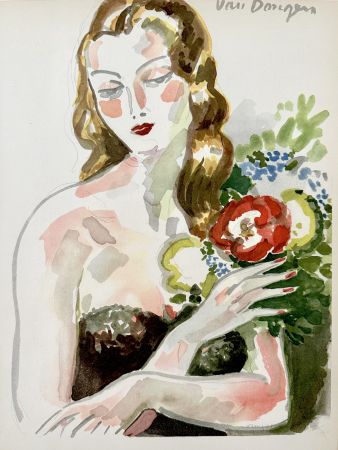 Lithographie Van Dongen - Fille au Fleurs