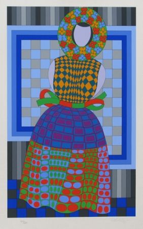 Sérigraphie Vasarely - Fille Fleur