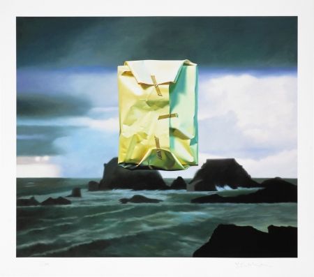 Estampe Numérique Edelmann - Flashlighted floate parcel in stormy ocean and sky