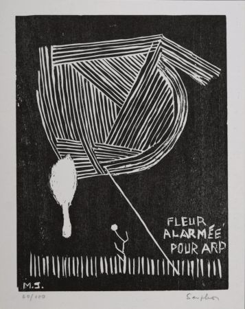 Linogravure Seuphor -  Fleur alarmée pour Arp, 1967 - Hand-signed!