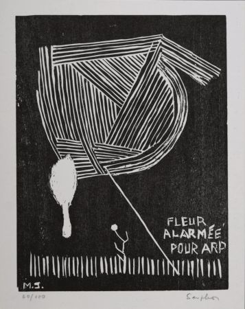 Linogravure Seuphor -  Fleur alarmée pour Arp, 1967 - Hand-signed!