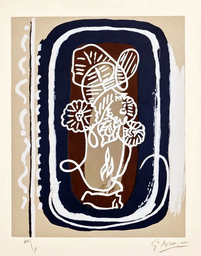 Gravure Sur Bois Braque - Fleurs blanches
