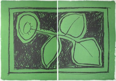 Lithographie Hernandez Pijuan - Flor sobre verd / Flower on Green