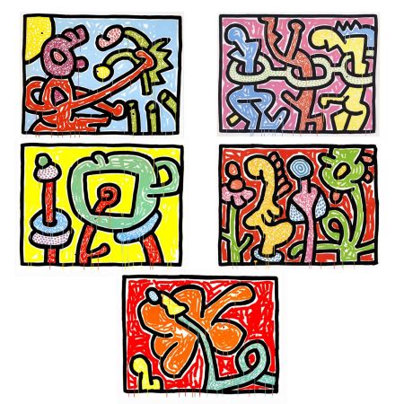 Sérigraphie Haring - Flowers 1-5