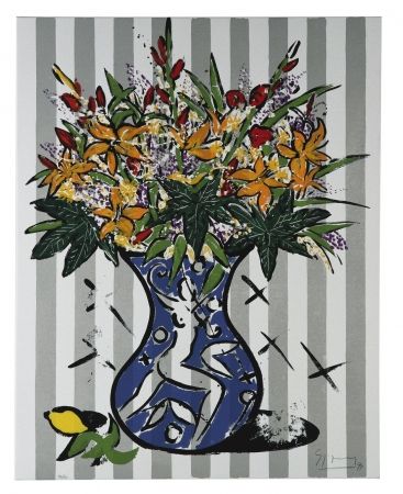 Sérigraphie Szczesny - Flowers on Stripes