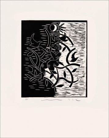 Linogravure Del Re - Flûte noire