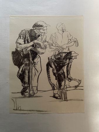 Lithographie Brangwyn -  Frank Brangwyn - Limited Edition Lithograph entitled 'Hommes a la hache' 1927