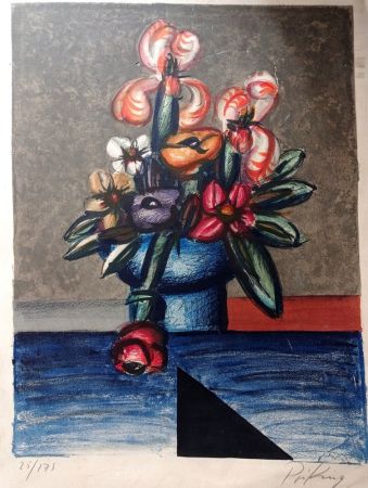 Lithographie Priking - Franz Priking, Still Life with Flowers, 60's, Large Hand signed Lithograph, Hand signed!
